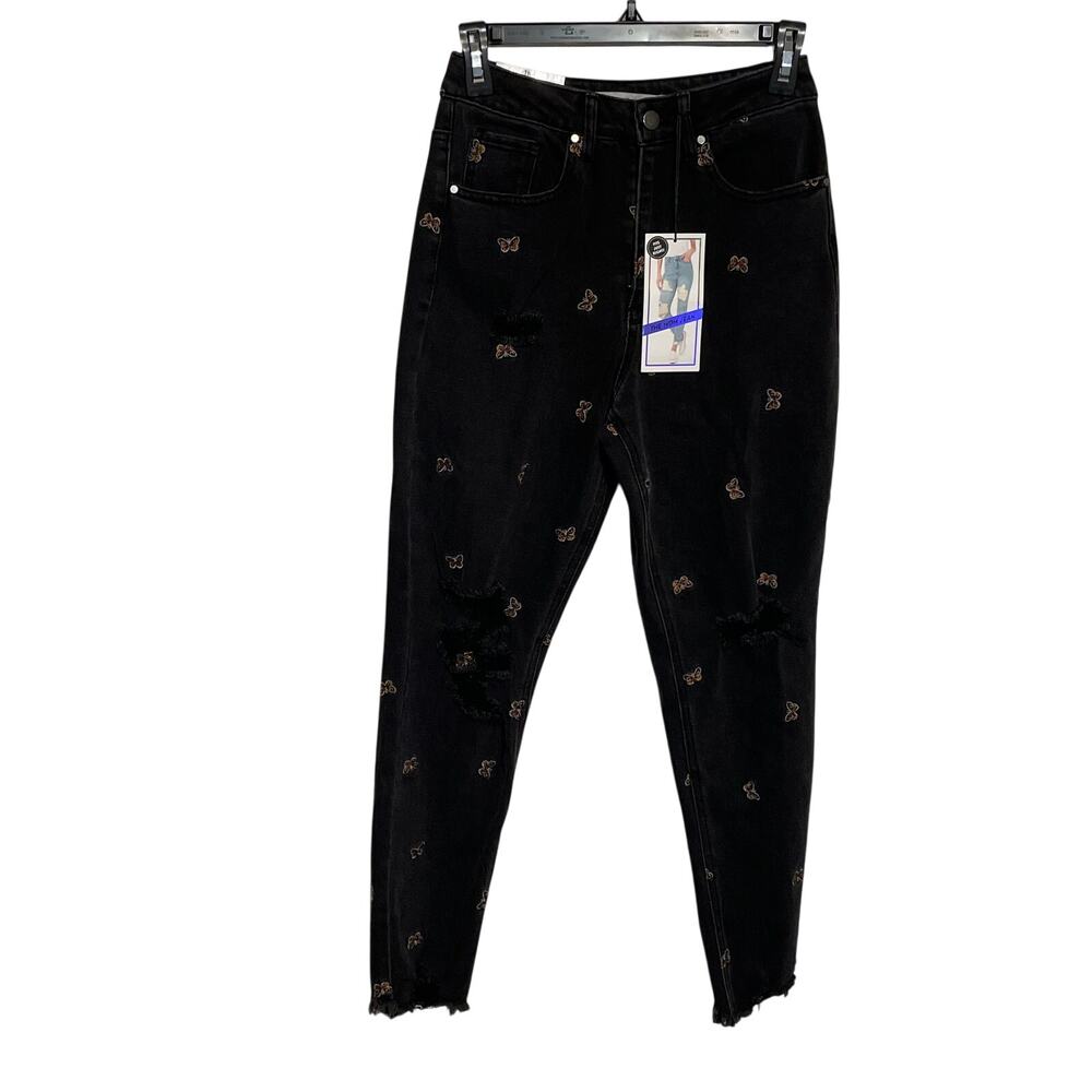 Tinseltown Juniors Deconstructed Butterfly Mom Jean Black sz 5 $44